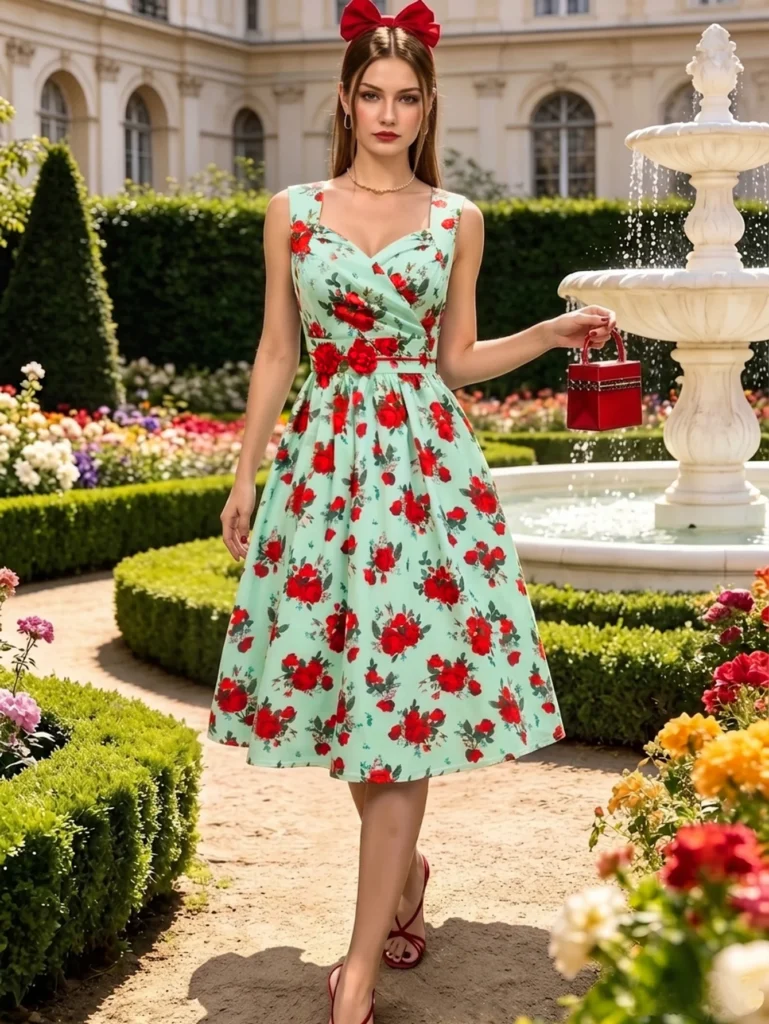 Women's Sleeveless V Neck Floral Print Midi Dress Wrap Design A Line Swing Dress Fashion Casual Ladies Daily Outfit 3