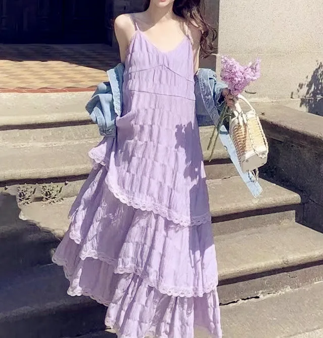 Summer Befree Long Vintage Casual Ruffles Elegant Maxi Strap Camis Silky Beach Lace Elegant Party Dress Vestidos Sexy Women 2