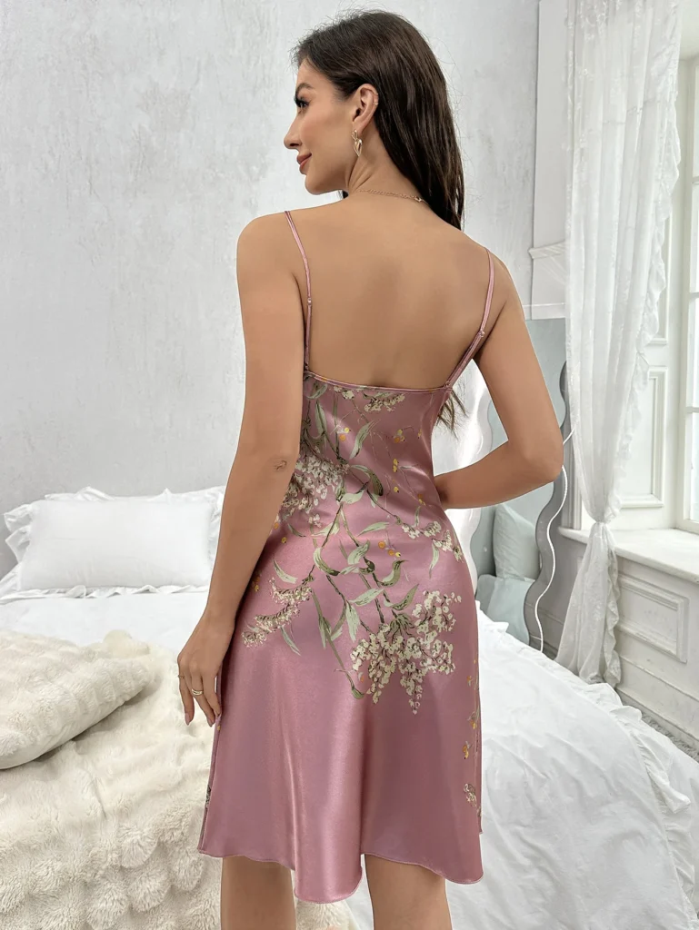Floral Print Nightdress Sexy V Neck Spaghetti Strap Sleep Dress Women's Sleepwear Dresses 6