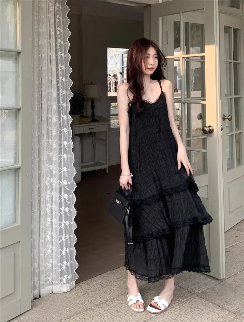 Summer Befree Long Vintage Casual Ruffles Elegant Maxi Strap Camis Silky Beach Lace Elegant Party Dress Vestidos Sexy Women 5