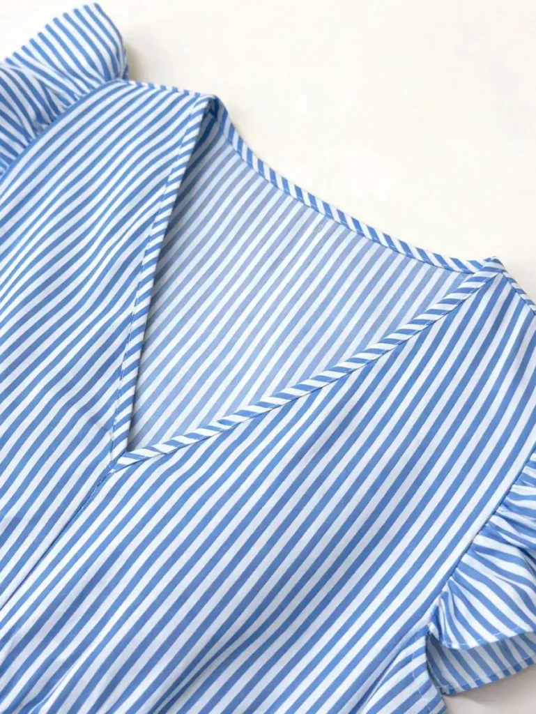 Women's Blue & White Stripe V-Neck Maxi Dress Boho A-Line Casual Fashion Leaf-Edge Summer Beach Vacation Holiday Striped Dress 6