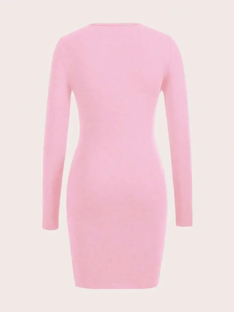 Womens Long Sleeve Bodycon Dress, Casual Slogan Graphic, Spring/Summer & Autumn/Winter Chic Style 3