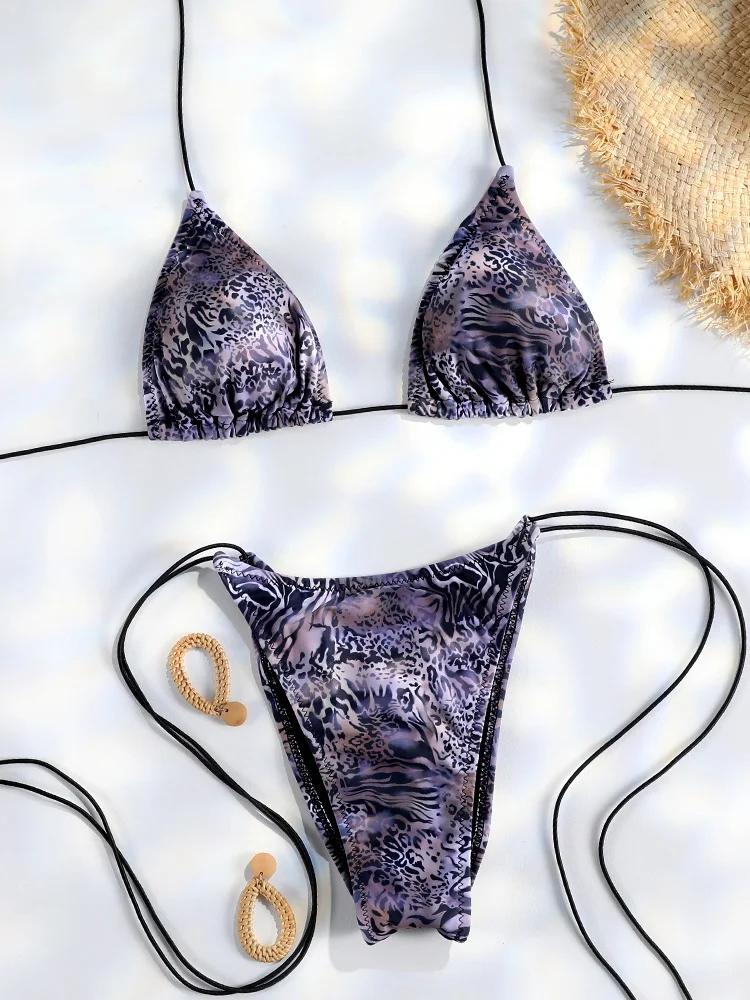 Sexy Triangle Mini Bikini Sets Micro Thongs Swimsuit Women Bathing Suit Biquini Bandage Beachwear Print Swimwear Thong Bikini 4