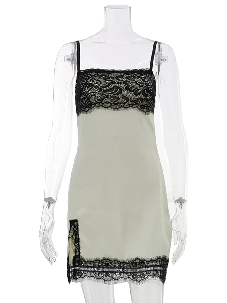 Lace Patchwork Women Mini Dresses Sexy Clubwears Split Camisole Vestidos Fashion Female Summer Party Elegant Sheath Outfits 5