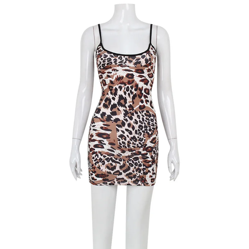 Fashion Sexy Summer Leopard Printed Women Dresses Backless Streetwear Regular Casual Camisole Strapless Skinny Vestidos Robes 5