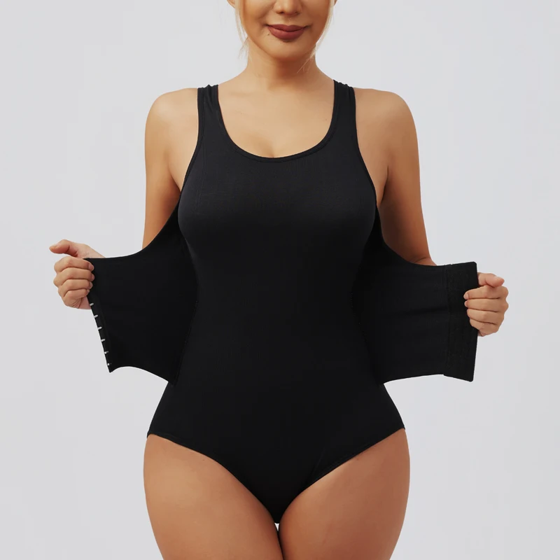 Women Bodysuit Shapewear with Zipper Belt Tummy Control Fajas Body Shaper Snap Crotch Waist Trainer Slimming Cincher Corset Tops 2