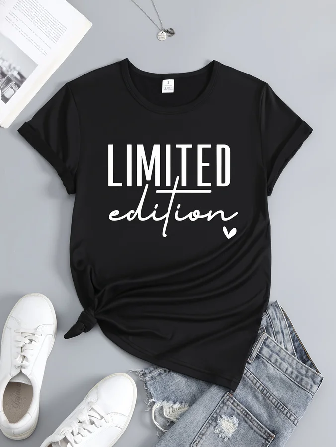 Women's Fashion T-Shirt Casual Limited Edition Graphic Tee Fashionable Letter Urban Style Print Women'S Round Neck T-Shirt 6