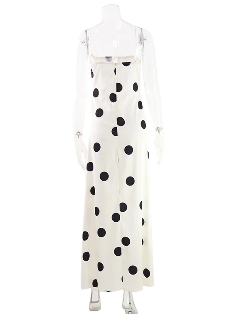 Dot Printed Maxi Dresses For Women Fashion Sexy Streetwear Sleeveless Sheath Slash Neck Long Vestidos Robes Female Outfit Slim 6