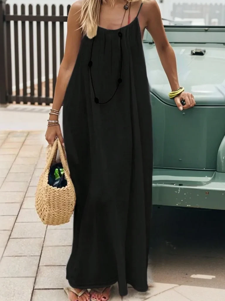 2026 Summer Casual Spaghetti Strap Long Dress Women Comfortable Sleepwear Loose Homewear Vacation Sleeveless Backless Dresses 6