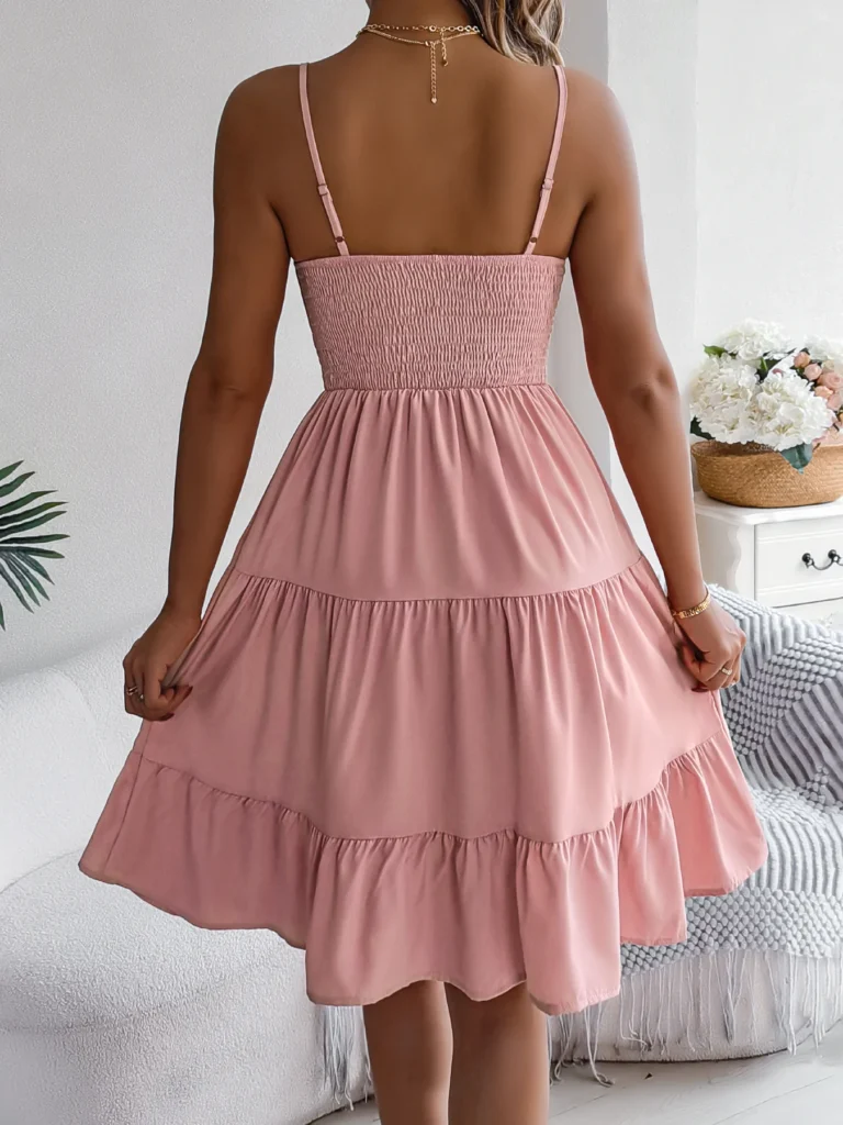 Casual Vacation Ruffled Camisole Dress Spring Summer Women's Solid Dresses for 2026 Valentine's Day Woman Clothing Pink Blue 2