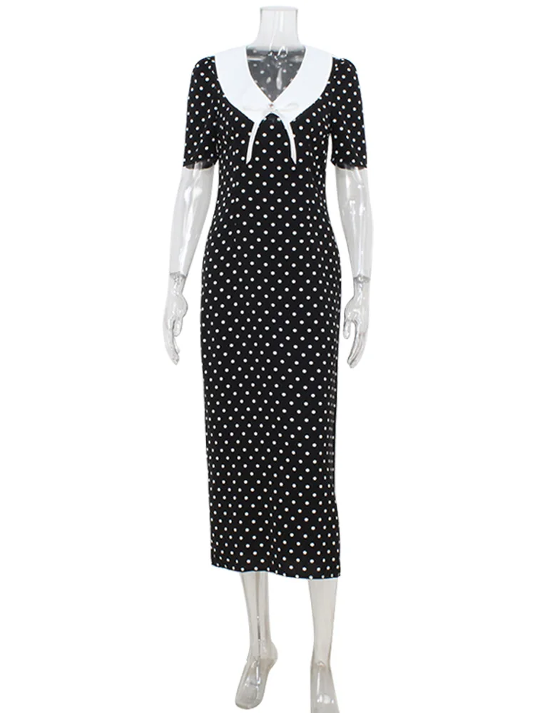 CNYISHE Dot Patchwork Hip Wrap Short Sleeve V Neck Elegant Women Dresses Sheath Fashion Sexy Club Bodycon Female Vestidos Robes 6