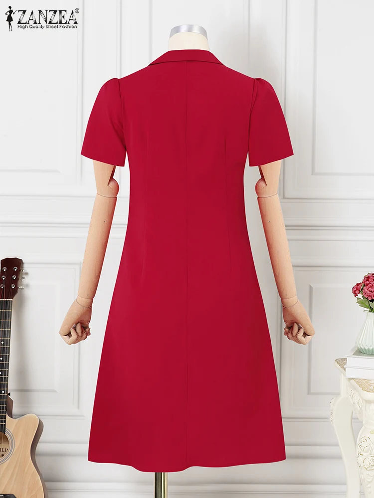 ZANZEA Women Elegant Long Shirt Dress Korean Lapel Collar Party Dress 2024 Summer Waisted Robe Casual Short Sleeve Work Sundress 5