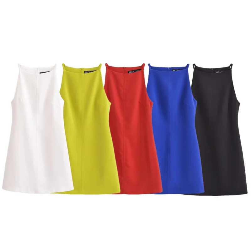 HXAO Women's Dress Summer 2025 Red Blue Black White Yellow Dress Off Shoulder Sleeveless Slip Dresses Vestidos Holiday Dress 066 2