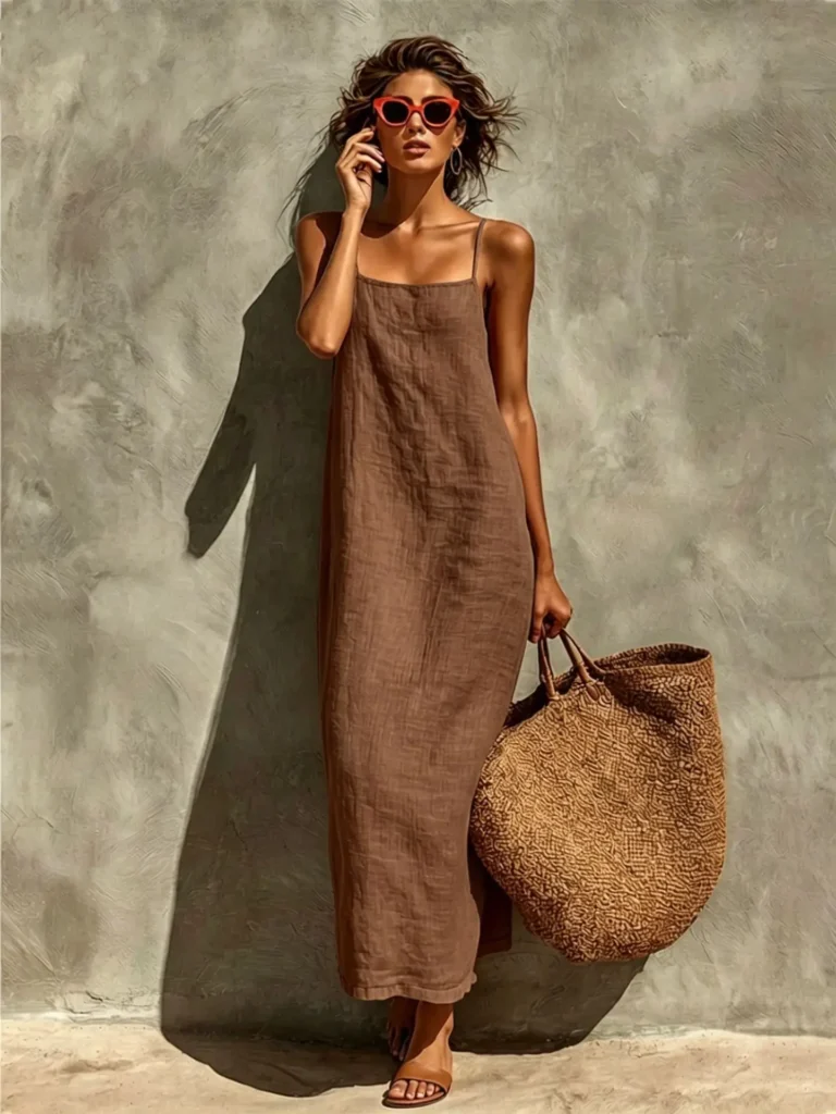 2026 Summer New Women Solid Color Spaghetti Strap Dress Loose Casual Comfortable Sundress 1