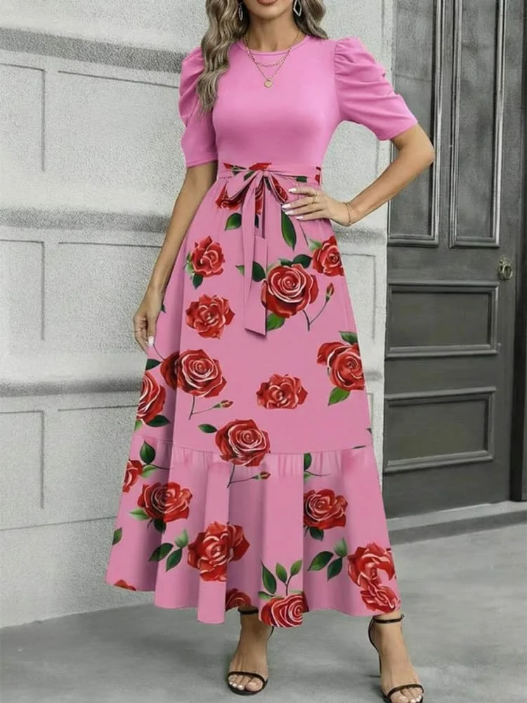 Autumn Winter Women Puff Sleeve Maxi Dress A Line Swing Long Dress For Holiday Dating Daily Occasion Wear 3