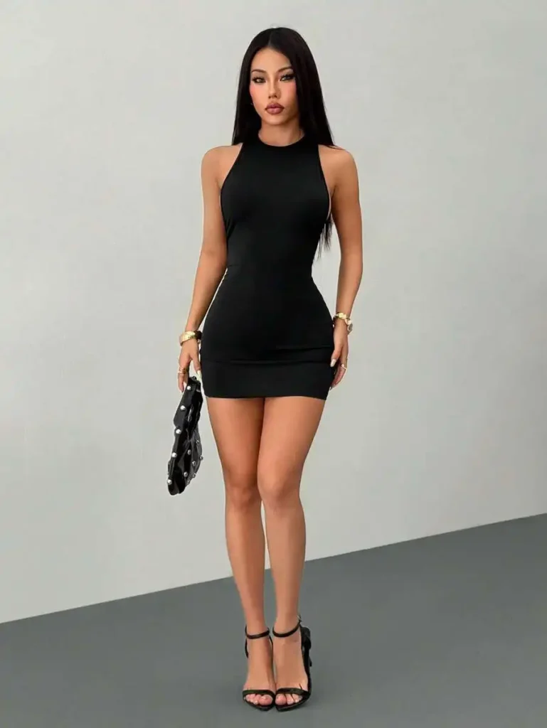Women's Solid Color Cross Back Mini Dress Sexy Casual Maxi Evening Gown for Cocktail Prom Birthday Party 2