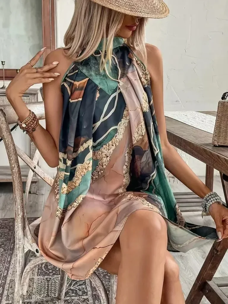 Women's Sleeveless Crew Neck Striped Print Sexy Mini Dress 3