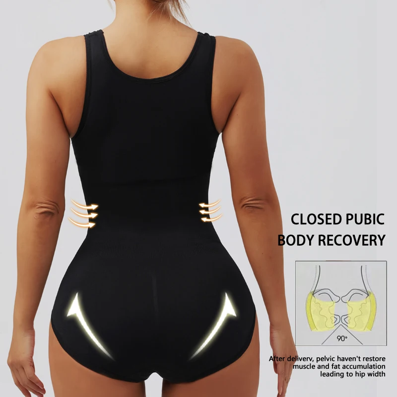 Women Bodysuit Shapewear with Zipper Belt Tummy Control Fajas Body Shaper Snap Crotch Waist Trainer Slimming Cincher Corset Tops 6