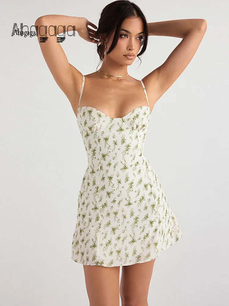 Ahagaga Fashion Sexy Flower Printed Women Short Dresses Streetwear Regular Casual Strapless Sleeveless Slim Sheath Vestidos Robe 1