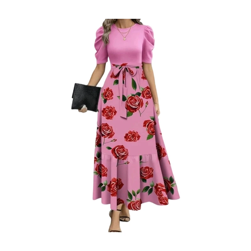 Autumn Winter Women Puff Sleeve Maxi Dress A Line Swing Long Dress For Holiday Dating Daily Occasion Wear 4