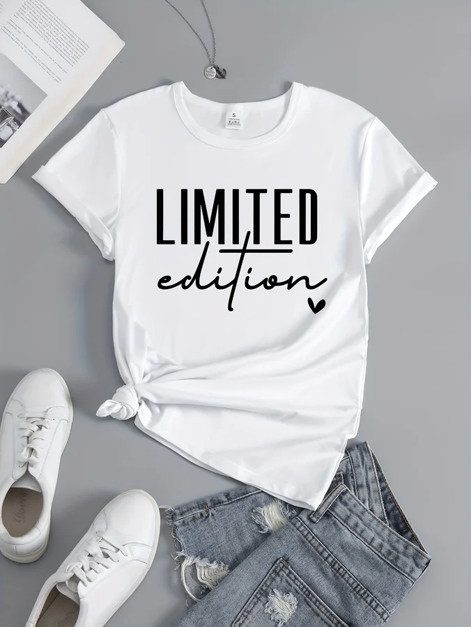Women's Fashion T-Shirt Casual Limited Edition Graphic Tee Fashionable Letter Urban Style Print Women'S Round Neck T-Shirt 2