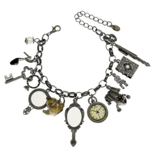 Vintage Mirror Frog Clock Chair Kettle Pen Key Heart Pendants Charms Bracelet For Women Retro Magic Fairy Tale Bangle Jewelry