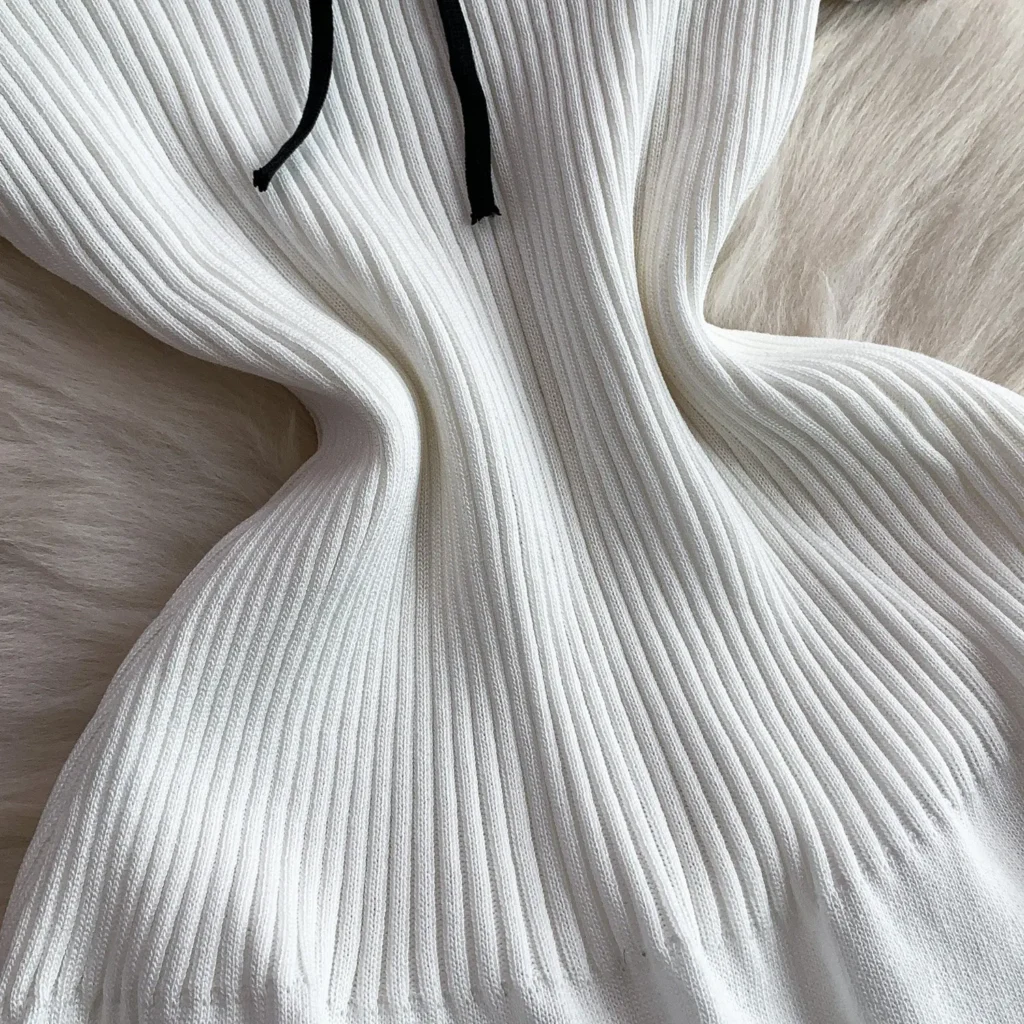 Women's White Black Contrast Collar Tie Sundress Sleeveless Ribbed Knit Stretchy A Line Mini Dress Casual Summer Party Dress 5