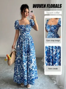 Women's Casual Dresses Puff Sleeve Floral Print Tie Front Dress  Boho Dress Vacation Beach Picnic Date Party Summer Dress