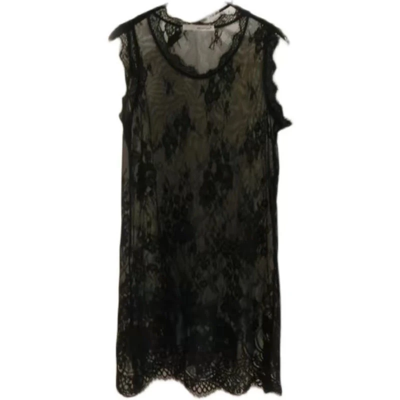 Loose Lace Me Base irt Top Thin Hollow out Long Vest Spring Summer New Korean Sle Women's Faion Casual round Ne Dr 2