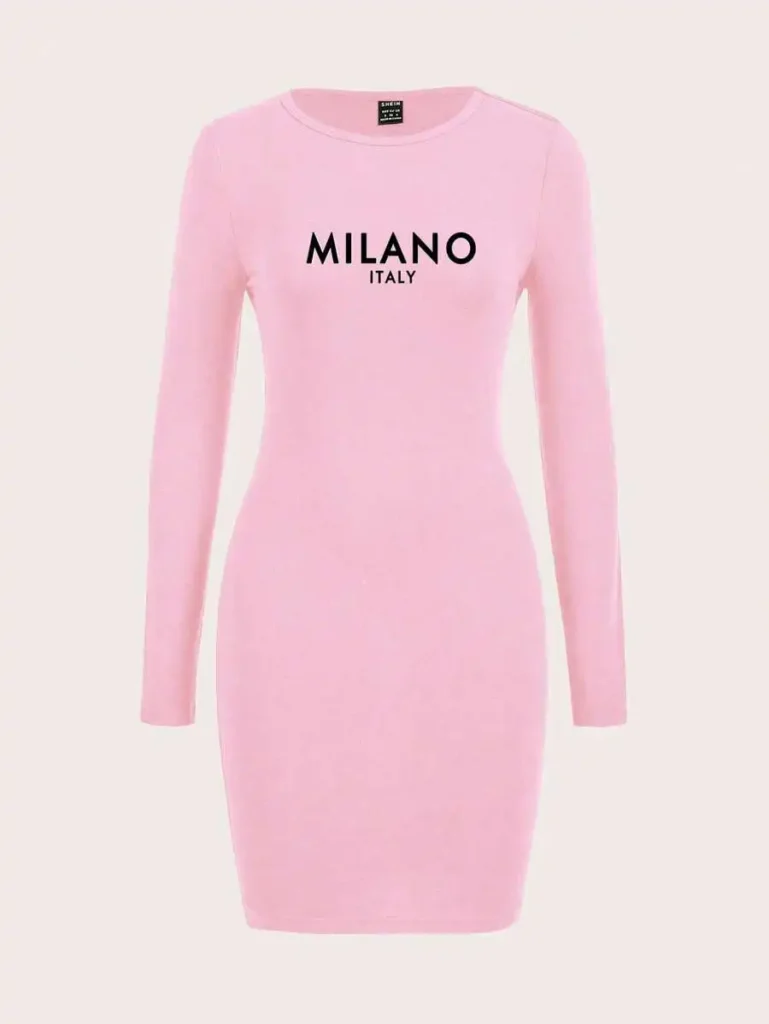 Womens Long Sleeve Bodycon Dress, Casual Slogan Graphic, Spring/Summer & Autumn/Winter Chic Style 5
