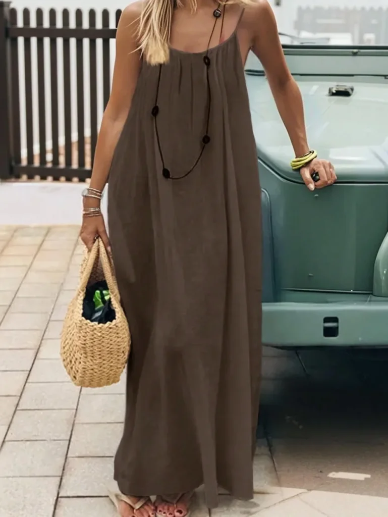 2026 Summer Casual Spaghetti Strap Long Dress Women Comfortable Sleepwear Loose Homewear Vacation Sleeveless Backless Dresses 4