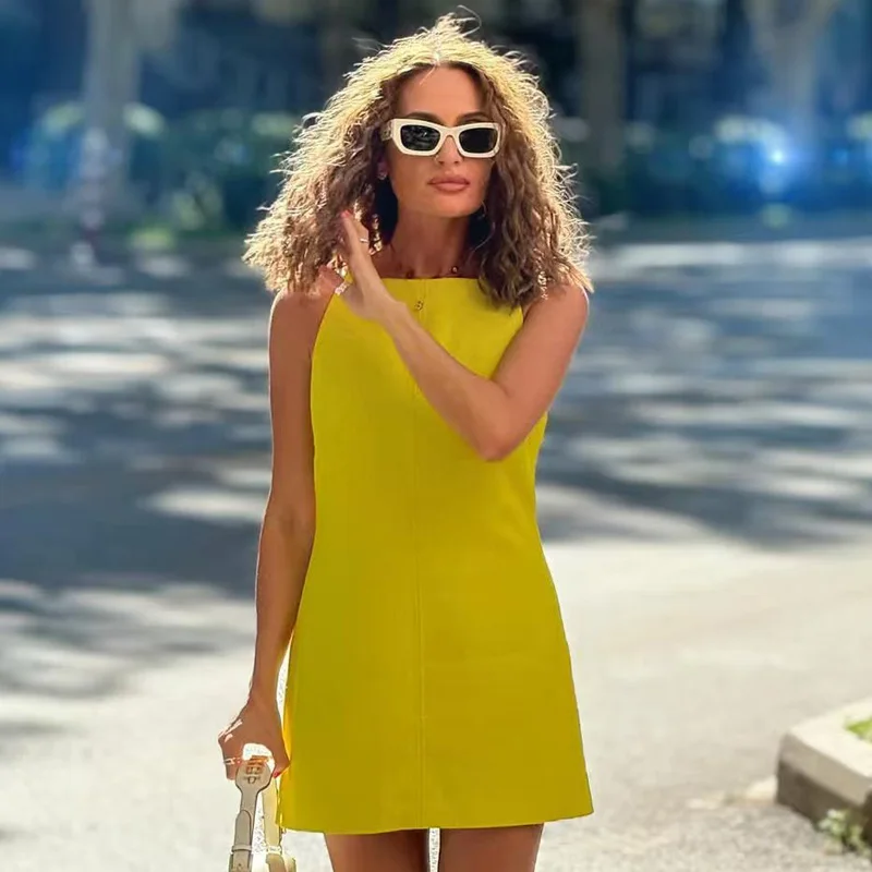 HXAO Women's Dress Summer 2025 Red Blue Black White Yellow Dress Off Shoulder Sleeveless Slip Dresses Vestidos Holiday Dress 066 6