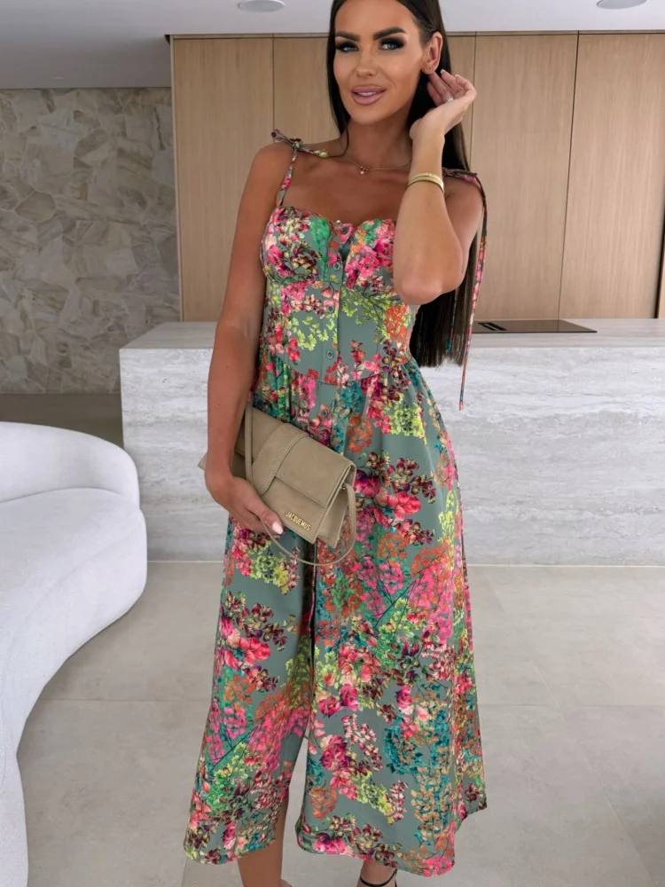 Summer Fashion Sleeveless Women Sling Dress Print Elegant Casual Long Party Evening Dress 3