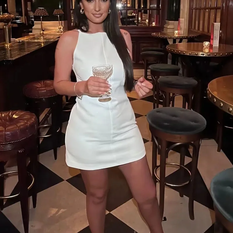 HXAO New White Black Dress Women Off Shoulder Halter Short Dresses Summer Elegant Party Dresses Bodycon Red Blue Mini Dress 3