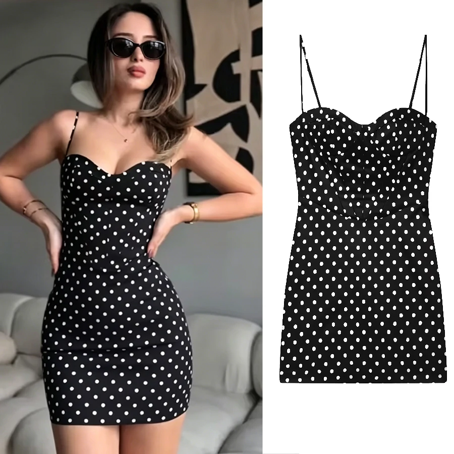 Women Retro Polka Dot Mini A-line Dress Women Elegant Stand Collar Puff Short Sleeve Short Dresses Lady Party Dress 1